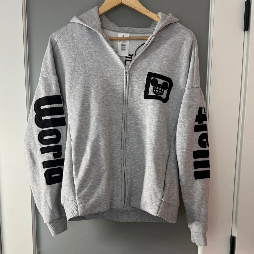 Disney Light Gray Zip Hoodie with Black Graphics - Picture 1 of 3